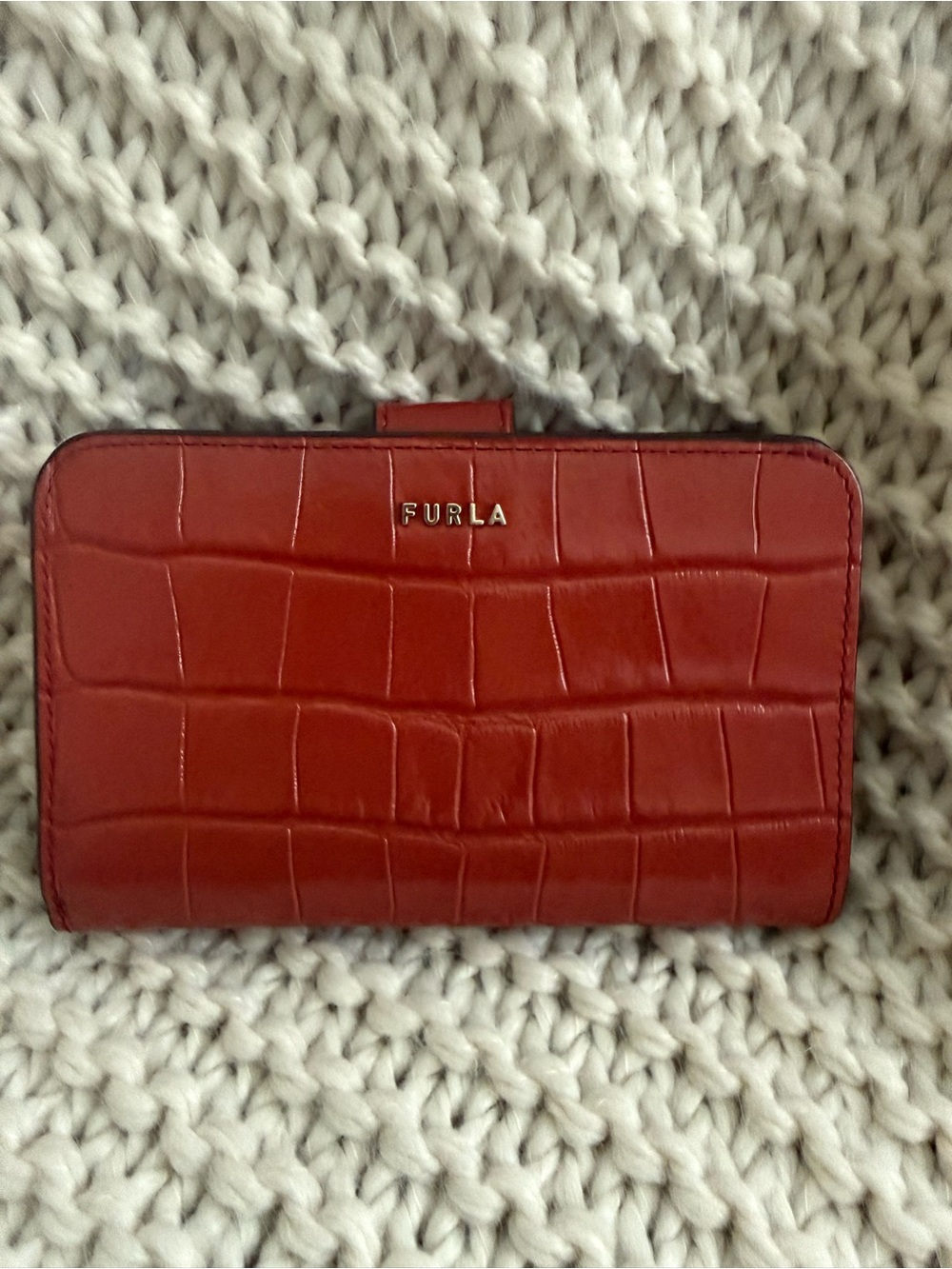 Furla Red Croc-Embossed Leather Zip Wallet